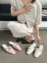 LBSFY  - Square Toe Women Slippers Summer Outside Mules Shoes Black White Pink Pearl Design Casual Thick Mid Heels Party Pumps 35-39